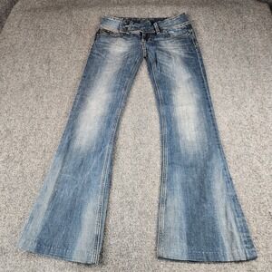 Be Rock for Express Womens Low Rise Flare Jeans Blue Medium Wash Size8 Y2K Denim